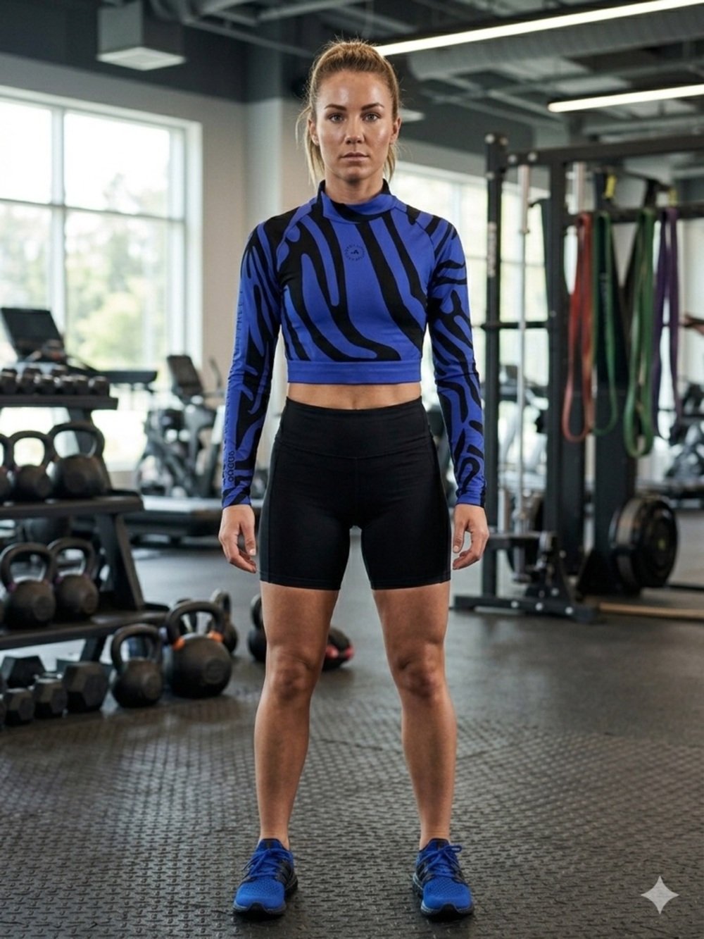 Adidas Stella McCartney Royal Blue & Black Abstract Stripe Long Sleeve Top Sz L